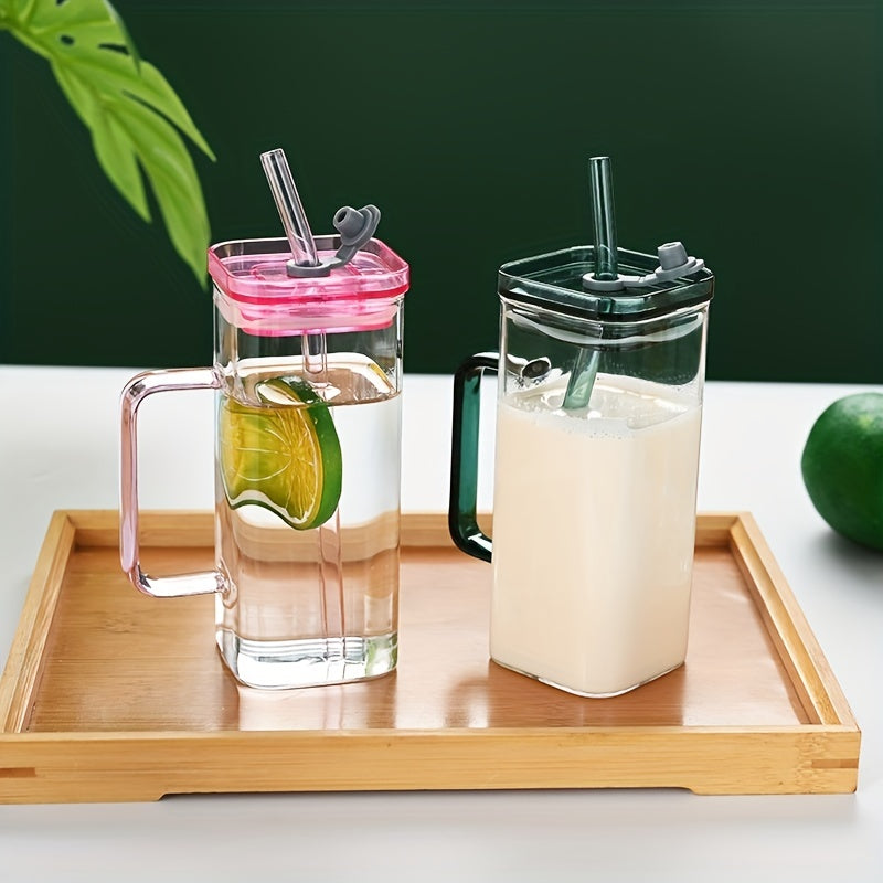 square glass cup with handle and straw, view 7 - MRSLM