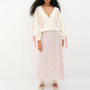 contrast v-neck tie cardigan, view 8 - MRSLM