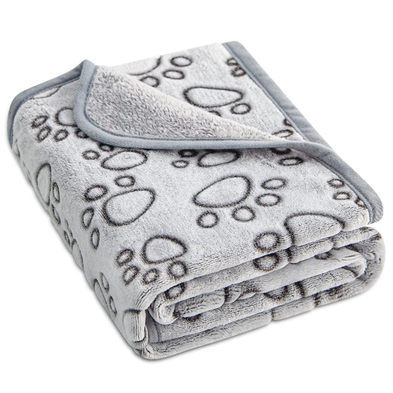 soft warm dog blanket with paw print, view 2 - MRSLM