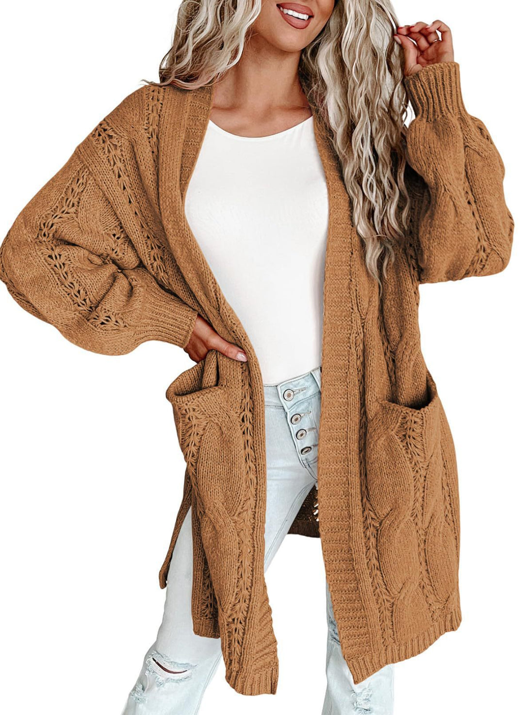 Autumn And Winter European And American Style Women Long Cardigan Long Sleeve Sweater With Pockets