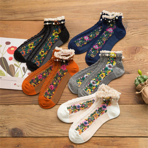 Retro floral pearl ankle socks - MRSLM