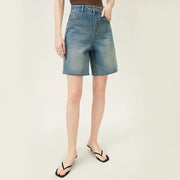 high waisted denim shorts, view 3 - MRSLM