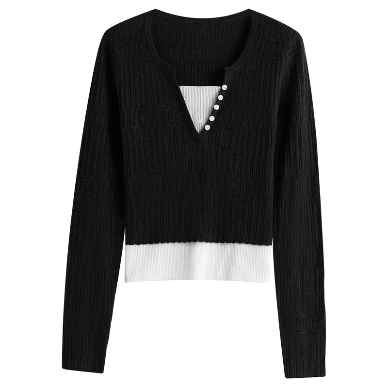 Slim fit knitted sweater, fake two-piece, view 3 - MRSLM