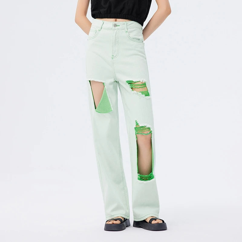 Green wide leg jeans for women - MRSLM
