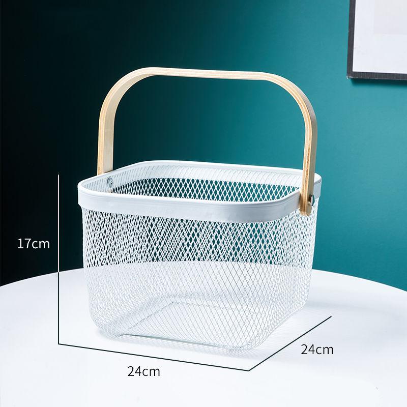 iron fruit basket with bamboo handle, view 3 - MRSLM