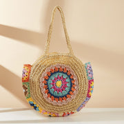 colorful woven beach shoulder bag, view 3 - MRSLM