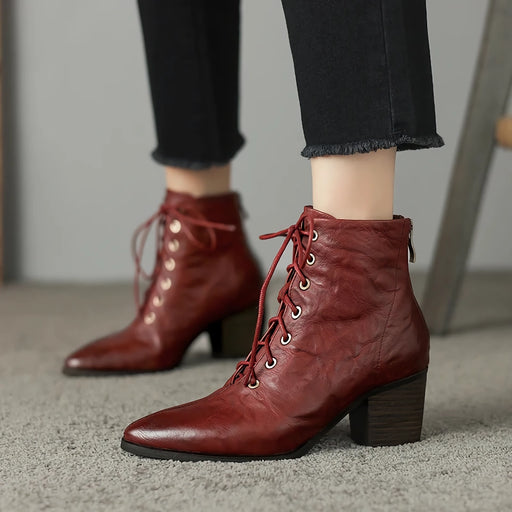 women's leather pointed toe ankle boots - MRSLM