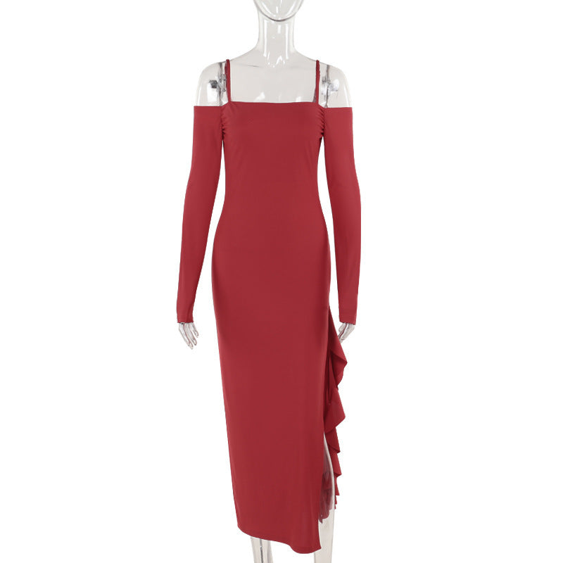 off-shoulder split dress, view 6 - MRSLM