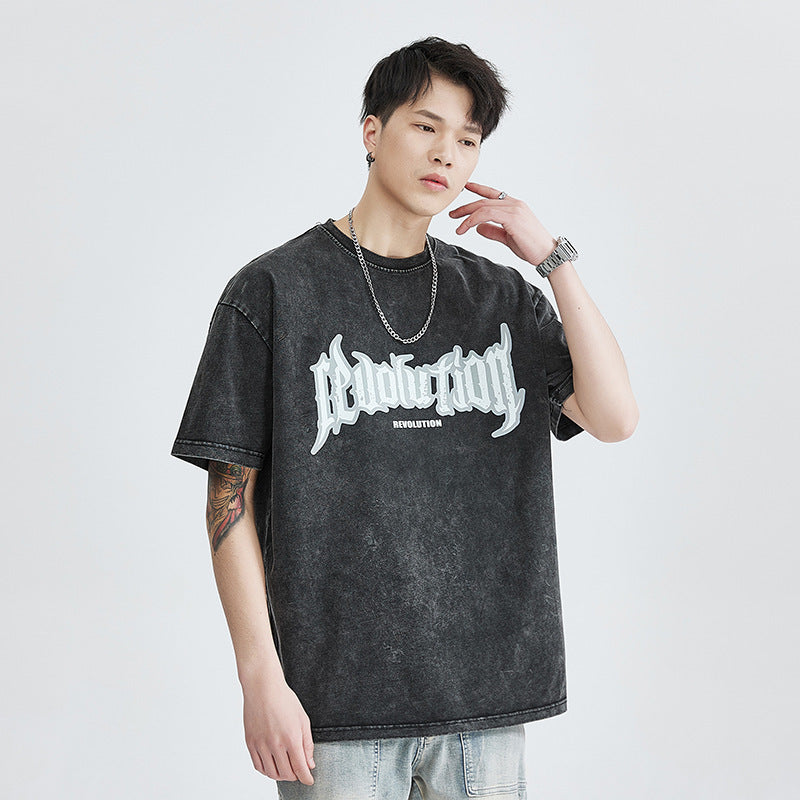 American Worn Looking Washed-out Short-sleeved T-shirt