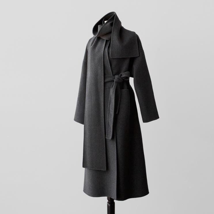 fashion women's coat with scarf collar, view 3 - MRSLM