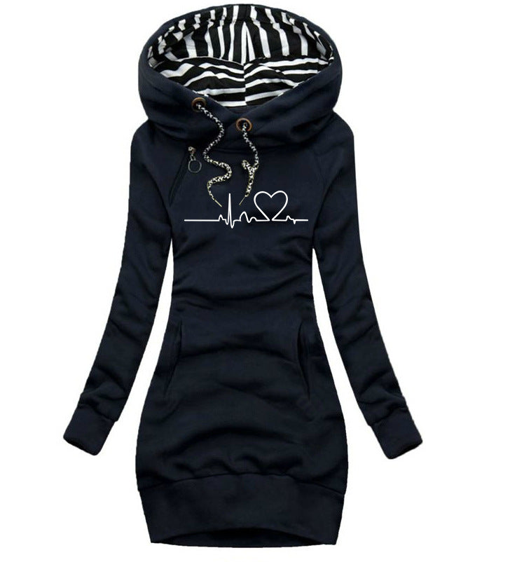 women's heart print long hoodie, view 4 - MRSLM