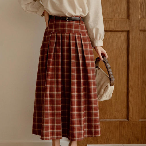 red plaid pleated midi skirt - MRSLM