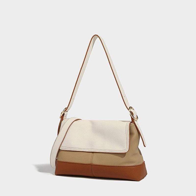 patchwork pu leather flap shoulder bag, view 2 - MRSLM