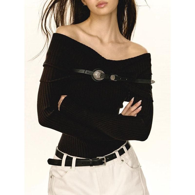 off-shoulder slim fit sweater, view 6 - MRSLM