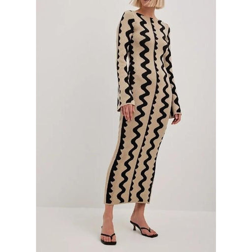 Striped knit O-neck midi dress, view 6 - MRSLM