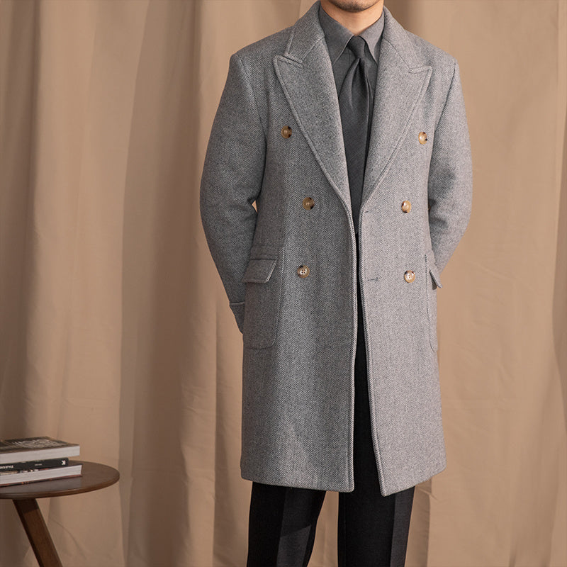 Vintage men's wool herringbone coat, view 4 - MRSLM
