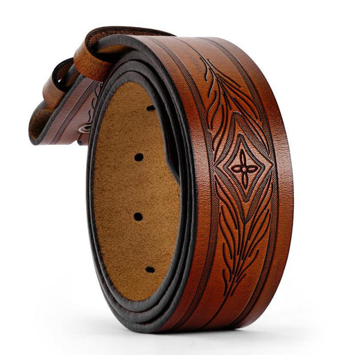 genuine leather vintage embossed western belt - MRSLM