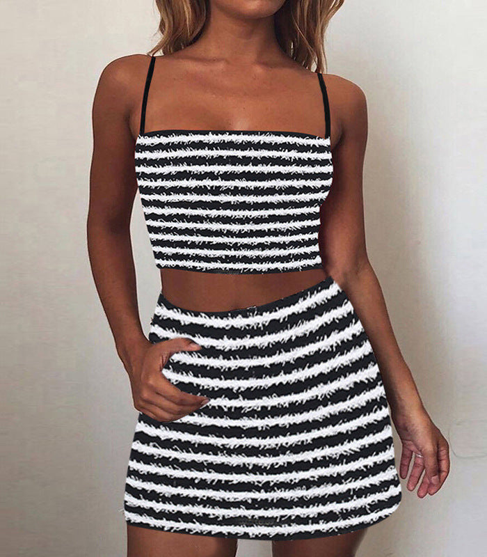 Women's Texture Striped Spaghetti Straps Suit Dress