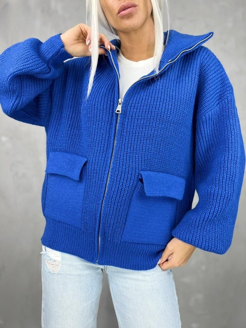 Women's Fashion Casual Zipper Long-sleeved Knitted Cardigan