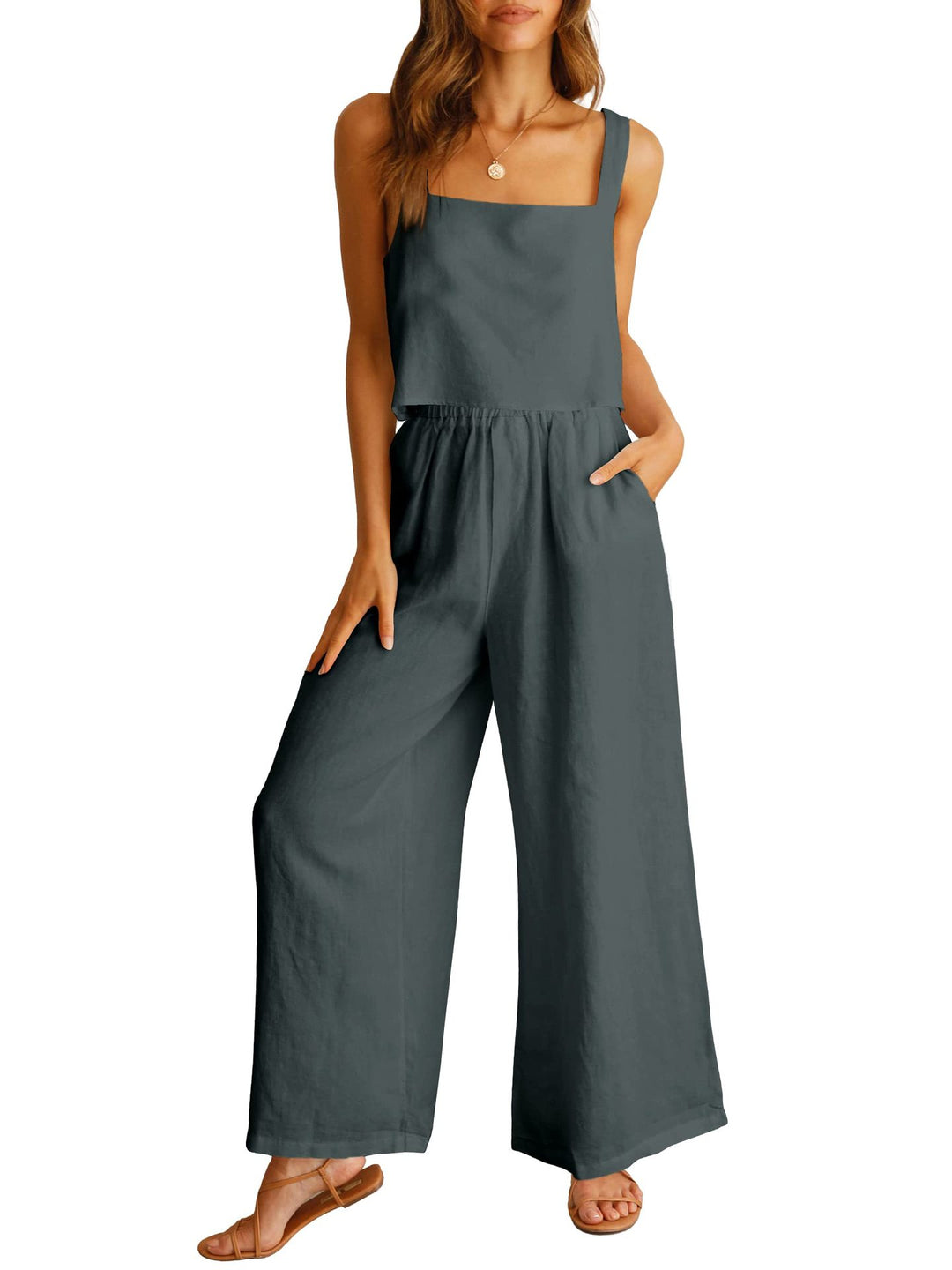 Sleeveless Camisole Wide Leg Pants Casual Suit