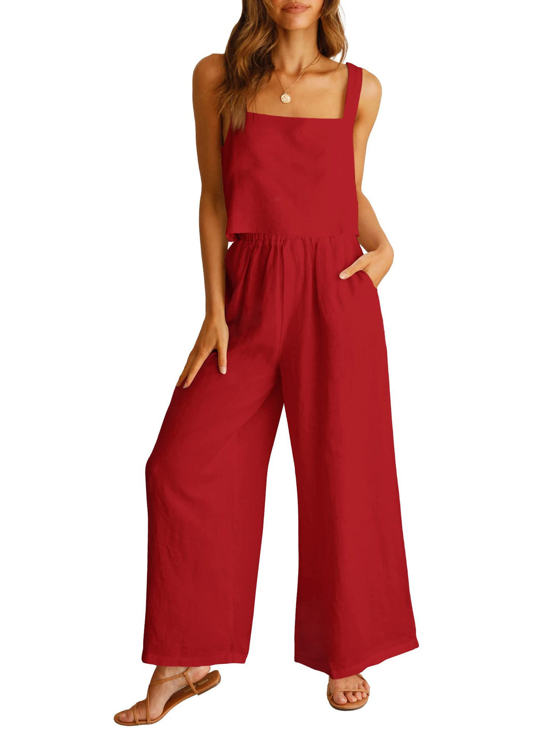 Sleeveless Camisole Wide Leg Pants Casual Suit