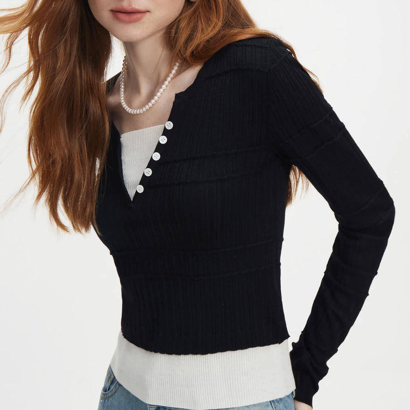Slim fit knitted sweater, fake two-piece, view 7 - MRSLM