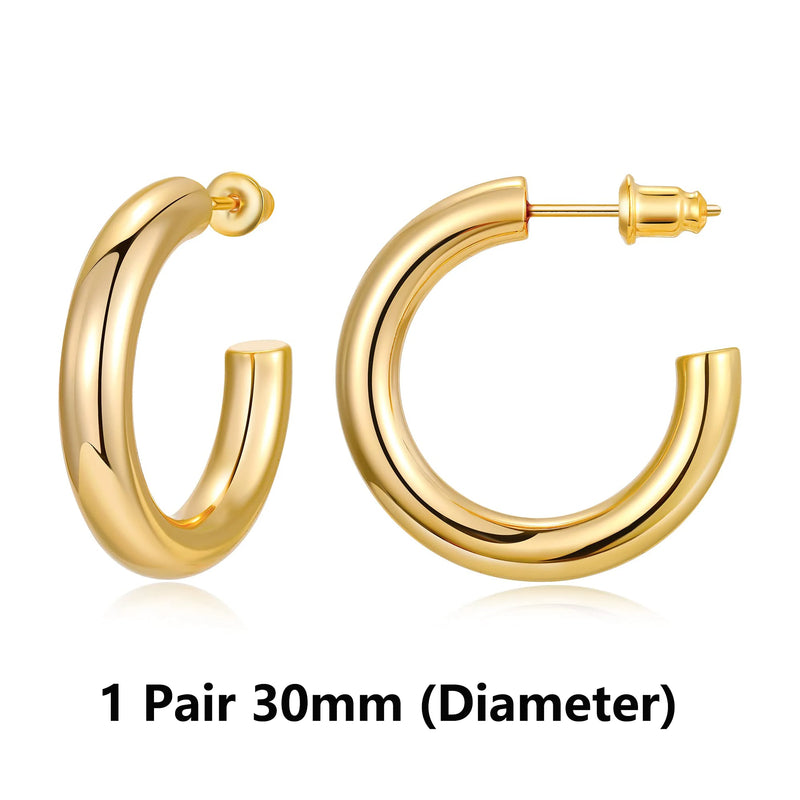 14K gold plated chunky hoop earrings, view 3 - MRSLM