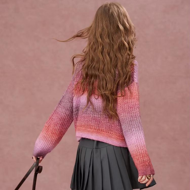 gradient v-neck cardigan sweater, view 5 - MRSLM