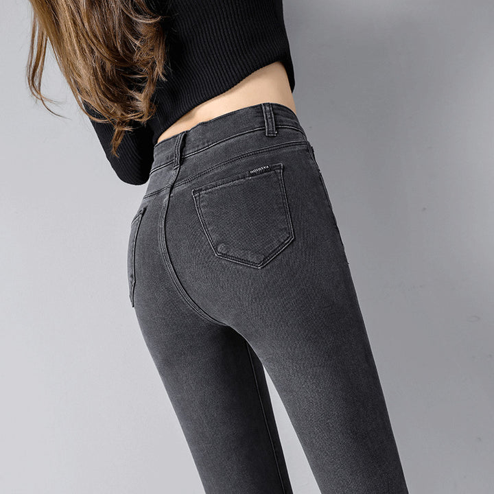 Women's High Waist Slim Black Jeans