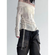 knitted hollow out pullover, view 6 - MRSLM