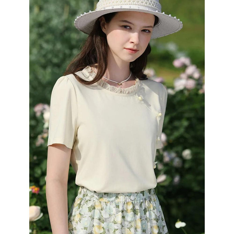 chic floral short sleeve T-shirt, view 4 - MRSLM