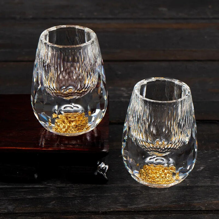 Luxury Crystal Glass Double Bottom Gold Foil Tea Cup