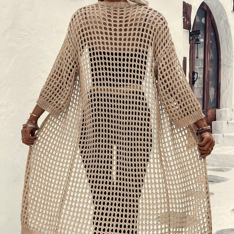 Women's open-knit long cardigan, view 2 - MRSLM