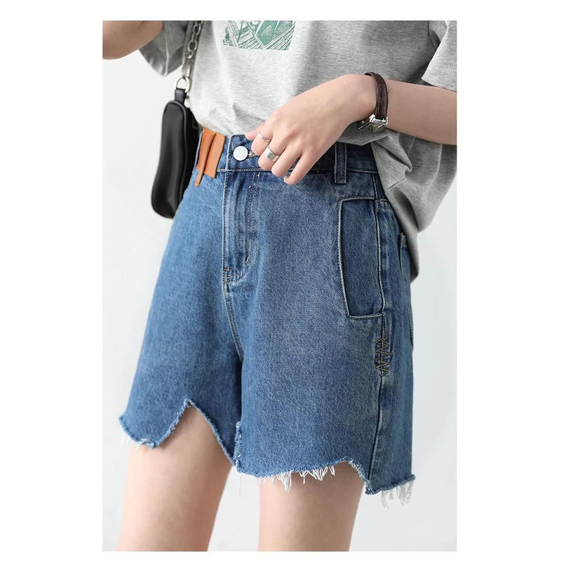 Retro blue high-waisted denim shorts, view 4 - MRSLM