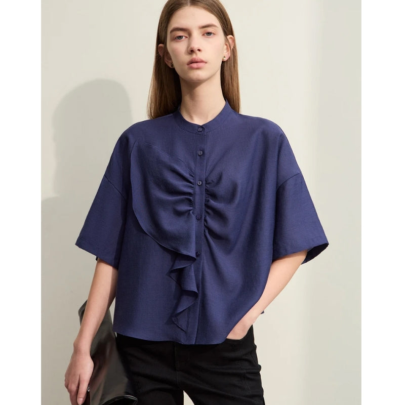 asymmetrical collar blouse, view 3 - MRSLM
