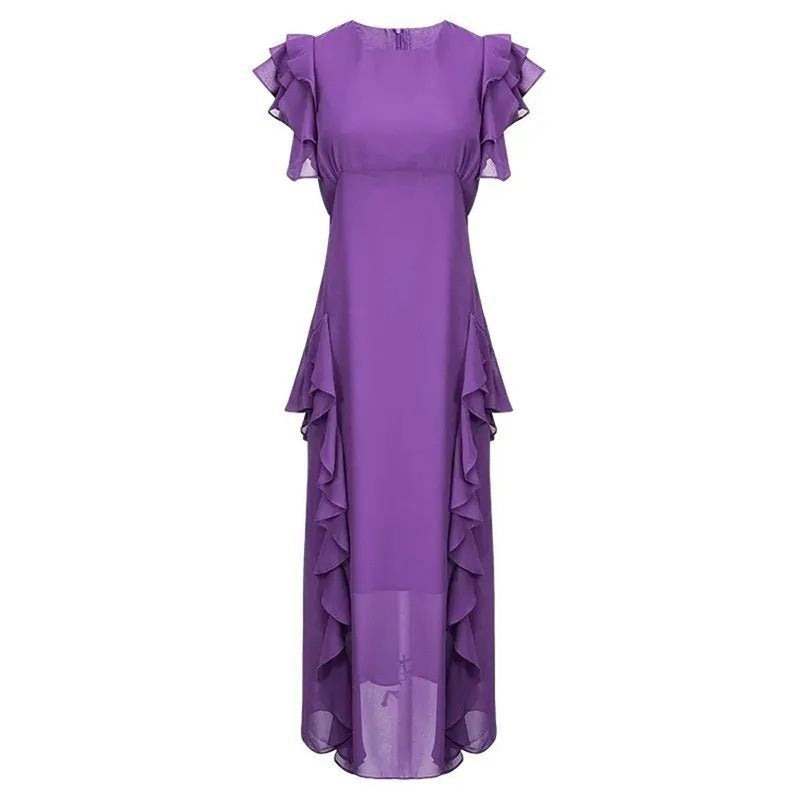 women's ruffled waist sheath long dress, view 4 - MRSLM
