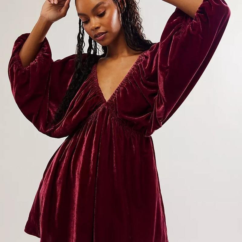 retro velvet v-neck mini dress - MRSLM