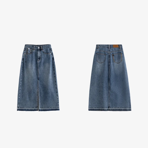 high waist open split denim skirt, view 2 - MRSLM