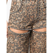 high waist patchwork leopard denim trousers, view 5 - MRSLM