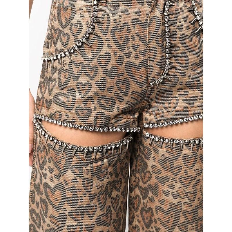 high waist patchwork leopard denim trousers, view 5 - MRSLM