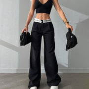 knitted high waist contrast color loose trousers, view 11 - MRSLM