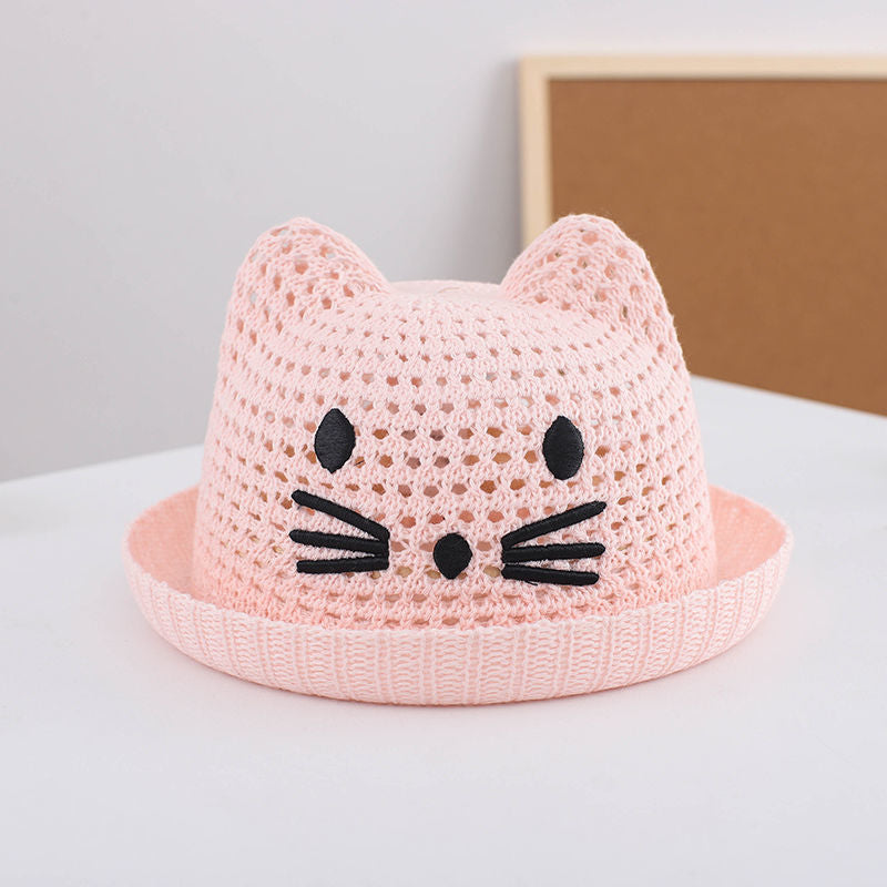 baby straw hat with cat ears, view 3 - MRSLM