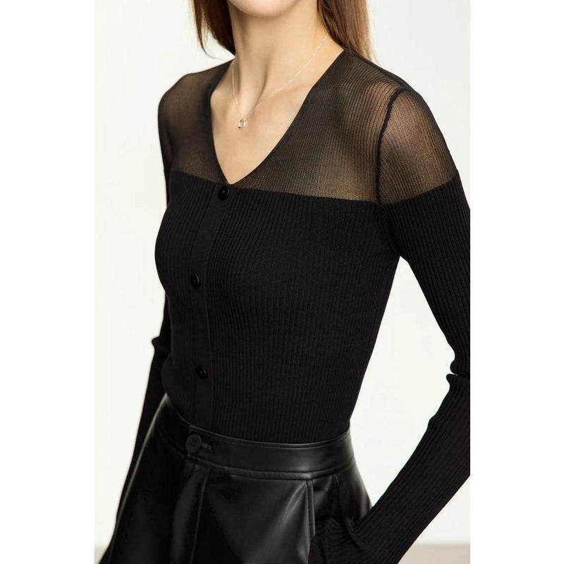slim-fit V-neck patchwork sweater, view 26 - MRSLM