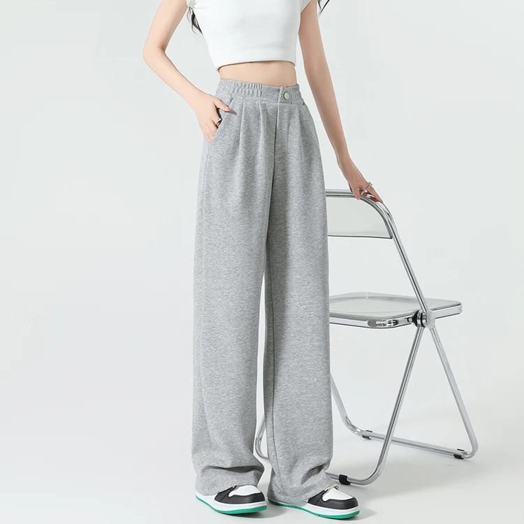 High waist wide leg gray sweatpants, view 3 - MRSLM