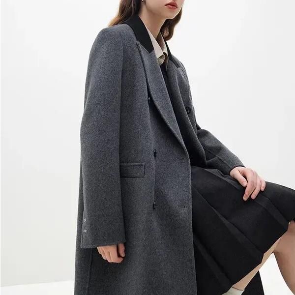 dark grey women's long wool coat, view 5 - MRSLM
