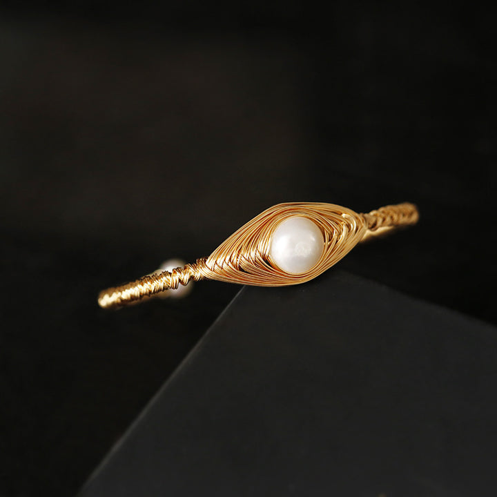 Ornament Baroque Pearl Handmade Wire Wound Bracelet With Opening