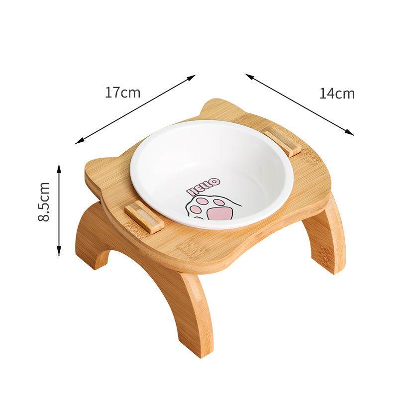 elevated bamboo double cat and dog bowls, view 3 - MRSLM