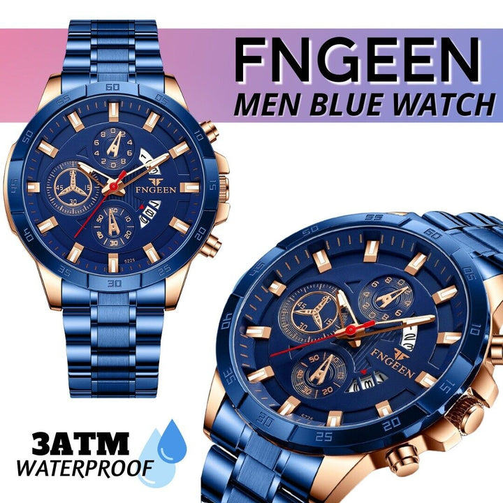 Men's Watch Stainless Steel Quartz Classic Business Wristwatch For Men - Blue