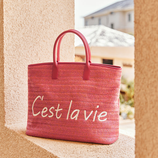 casual straw tote bag with letter decoration - MRSLM