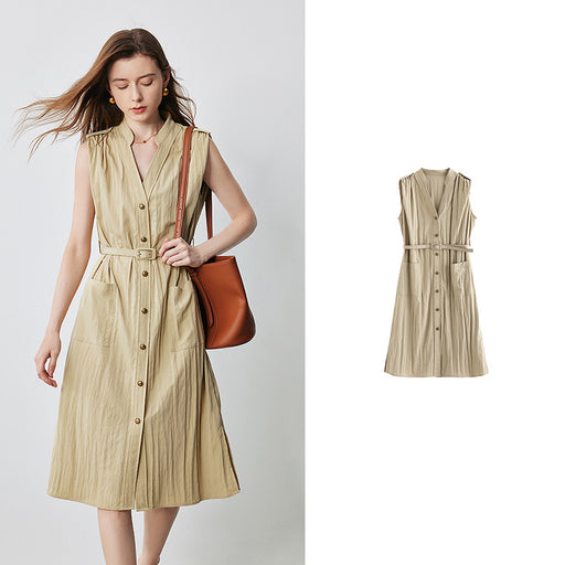 sleeveless v-neck midi shirt dress, view 2 - MRSLM